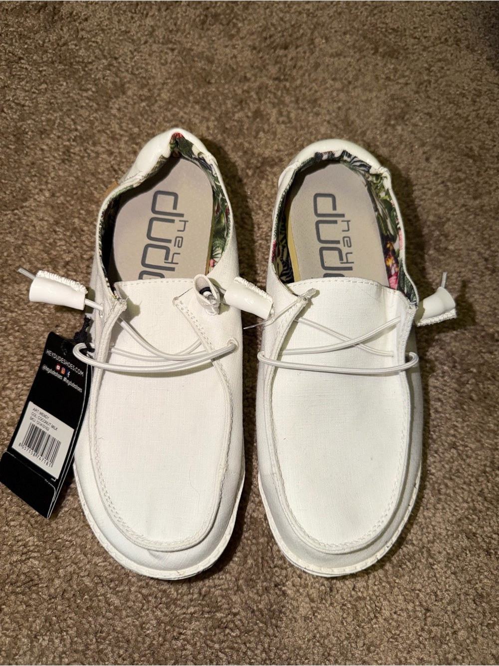 Hey Dude Kids White Canvas Slip-On Sneakers with Floral Trim
